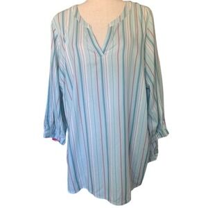 NWT Striped Tunic Top 2X Yacht Club Nantucket Resort Breezy Coastal Rayon Blend